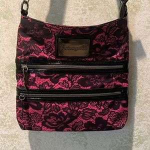 Betsey Johnson Betseyville Pink & Black Lace Print Crossbody